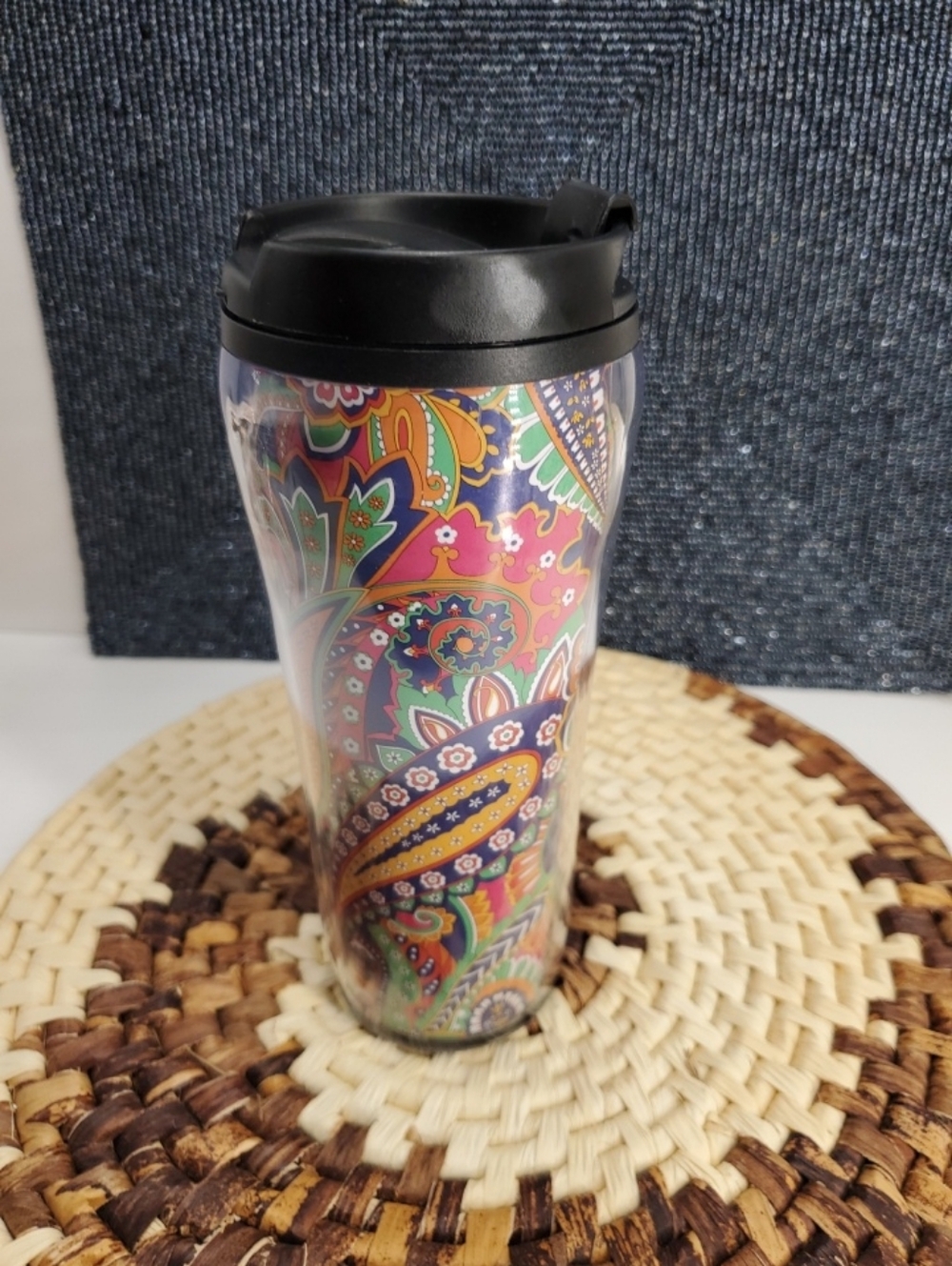 Vera Bradley Retired Pattern Paisley 16 oz Tumbler Travel Mug with Lid (C39)